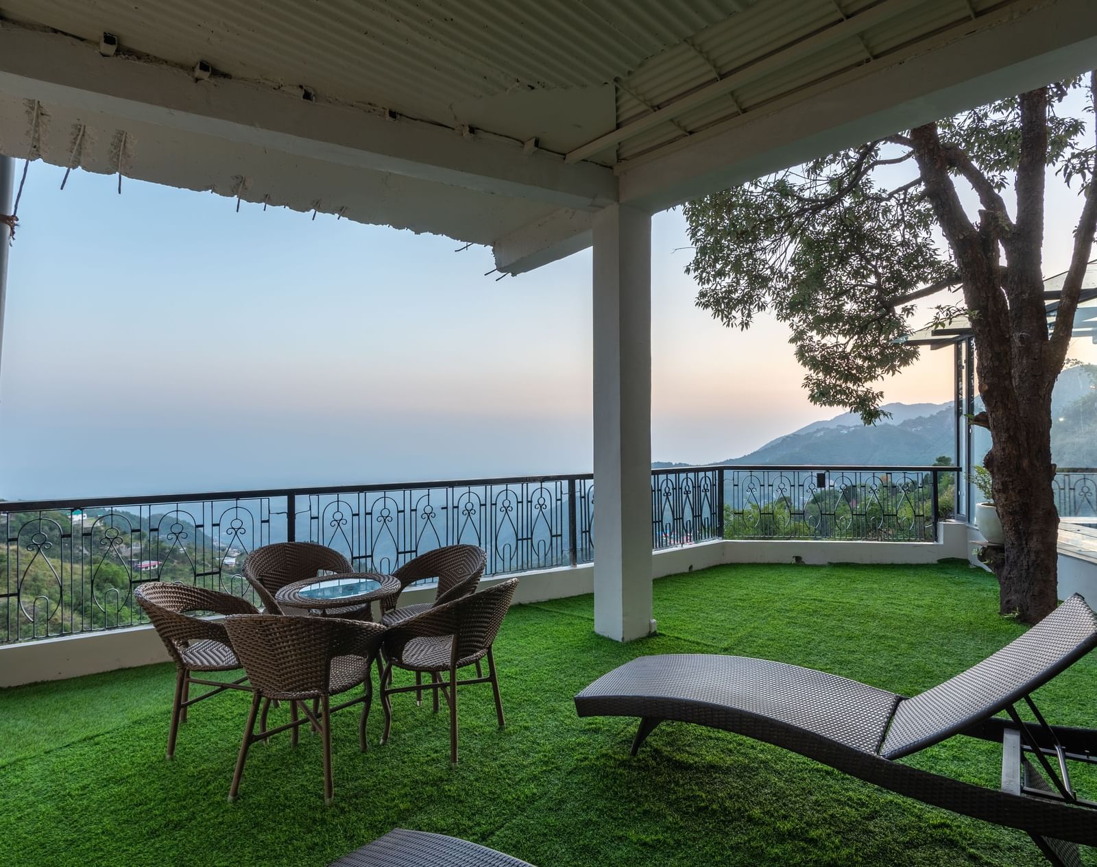 Seating area near the pool at DLS Highland Resort and Spa, Mussoorie.